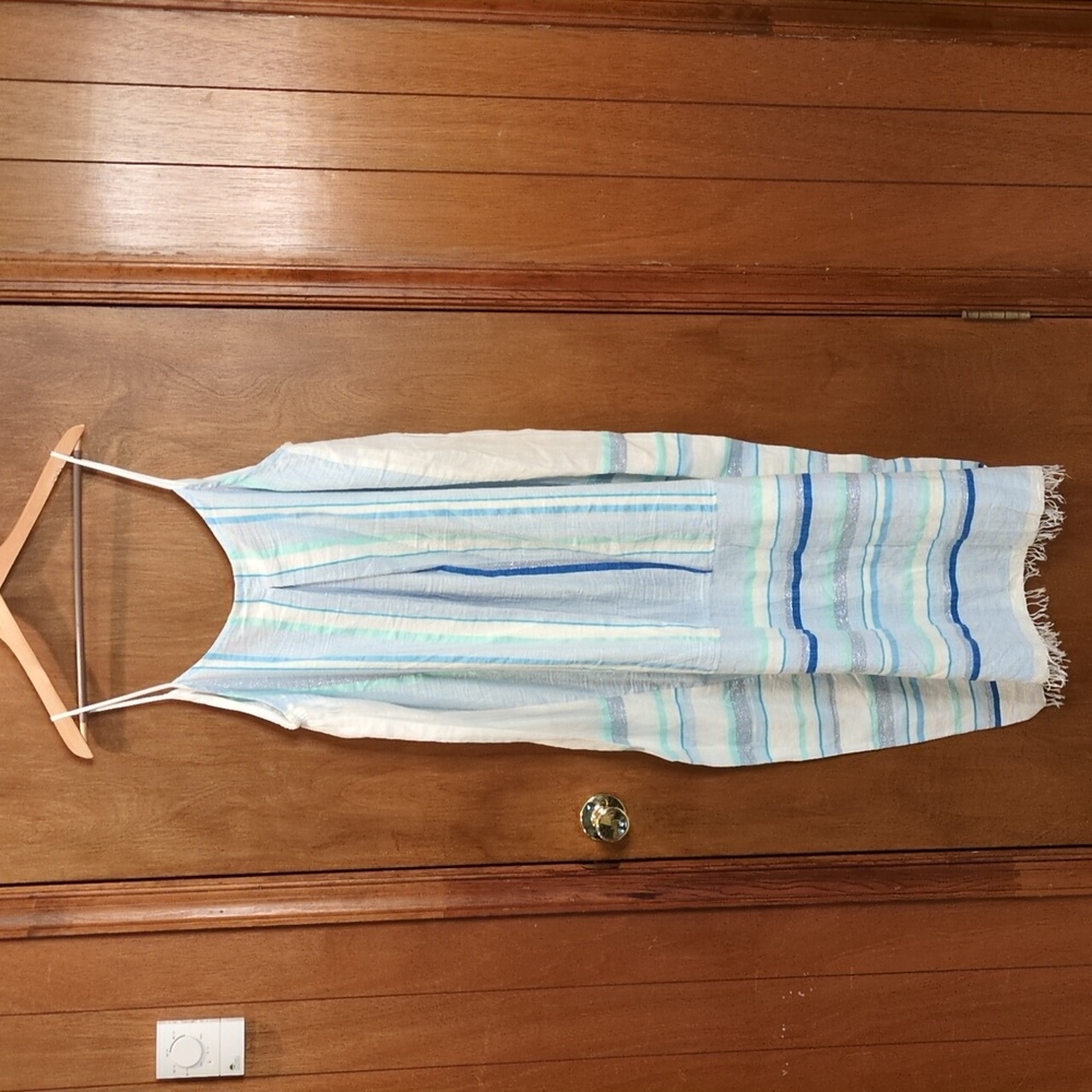 Lemlem Eshe Slip Dress In White/Blue Size L